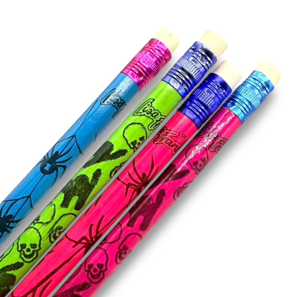 set of x4 vintage Lisa Frank Halloween pencils neon spooky